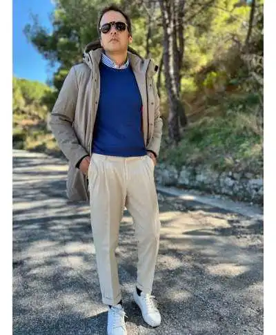 Maglione girocollo blu lavorato - Key Jey - Maglioni uomo girocollo, dolcevita, cardigan - Gogolfun.it