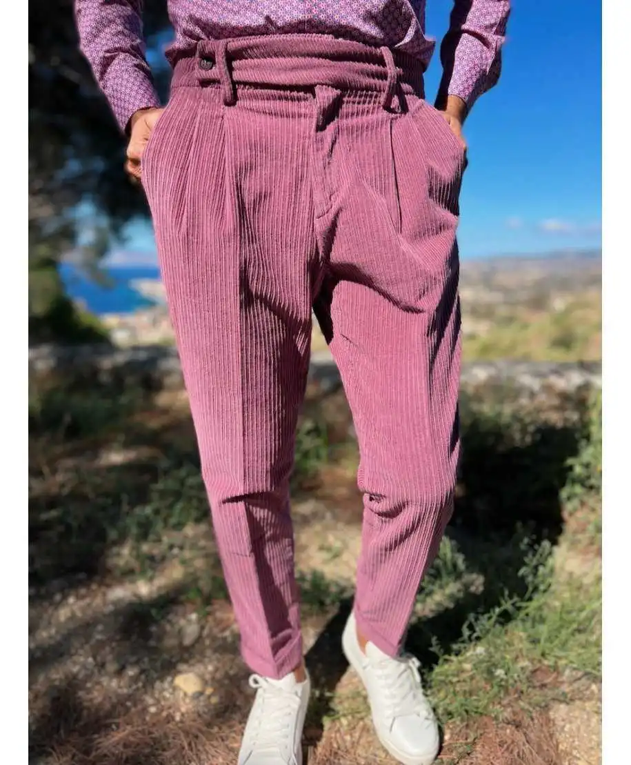 Pantaloni in Velluto Rosa Paul Miranda - Made in Italy - Pantaloni in velluto, chinos, jeans - Gogolfun.it