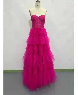 Abito da cerimonia con gonna ampia - Fuxia