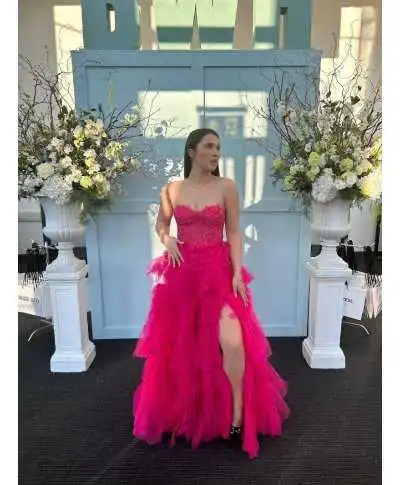 Abito da cerimonia con gonna ampia - Fuxia - Vestiti da cerimonia eleganti - Gogolfun.it