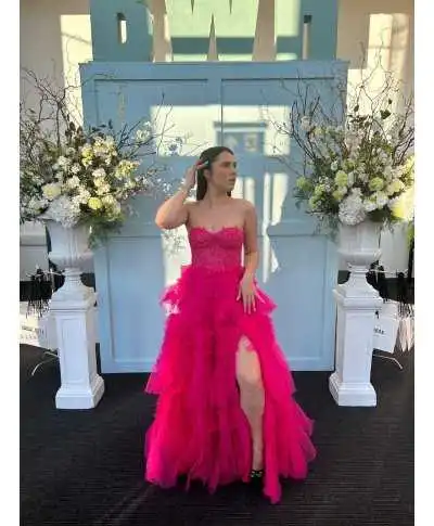 Abito da cerimonia con gonna ampia - Fuxia - Vestiti da cerimonia eleganti - Gogolfun.it