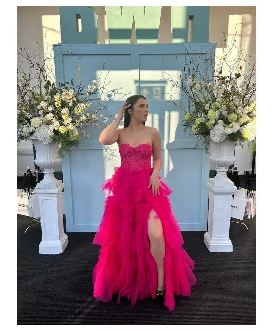 Abito da cerimonia con gonna ampia - Fuxia - Vestiti da cerimonia eleganti - Gogolfun.it