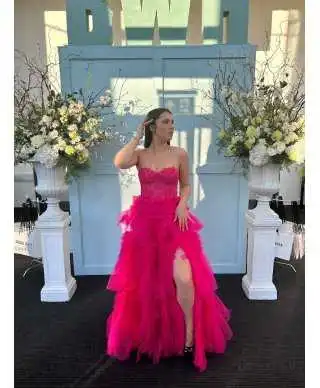 Abito da cerimonia con gonna ampia - Fuxia - Vestiti da cerimonia eleganti - Gogolfun.it