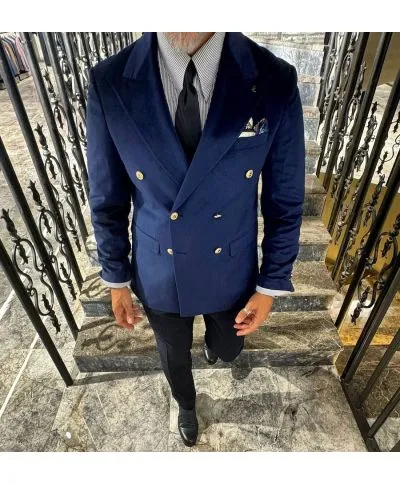 Giacca uomo Doppiopetto blu in velluto liscio - Baron - Giacche eleganti e giovanili - Gogolfun.it