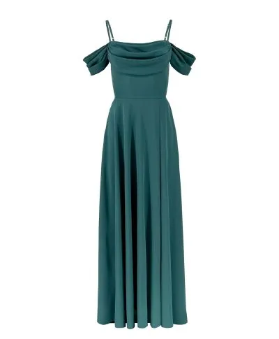 Abito elegante, lungo - Spacco sulla gamba - Spalline cadenti - Verde bottiglia