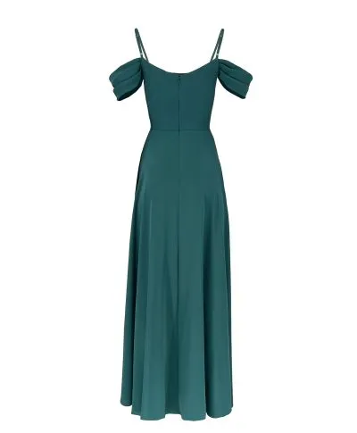 Abito elegante, lungo - Spacco sulla gamba - Spalline cadenti - Verde bottiglia