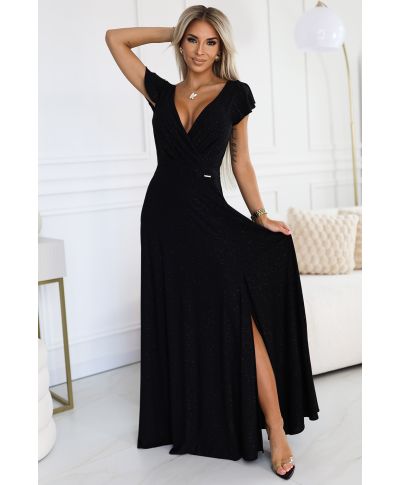 Vestito lungo da cerimonia – Nero luminoso con glitter -  CRYSTAL - gogolfun.it