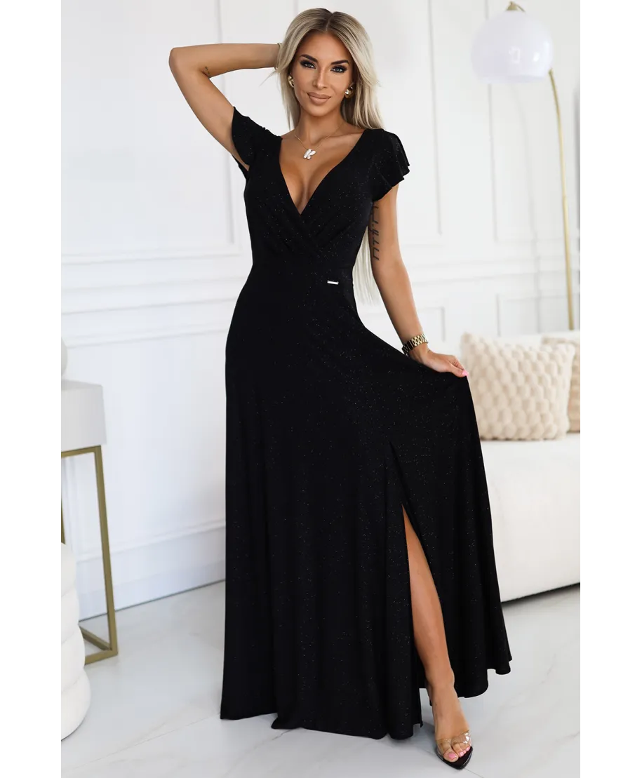 Vestito lungo da cerimonia – Nero luminoso con glitter -  CRYSTAL - gogolfun.it