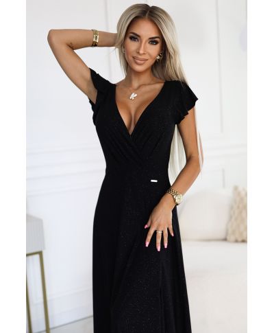 Vestito lungo da cerimonia – Nero luminoso con glitter -  CRYSTAL - gogolfun.it