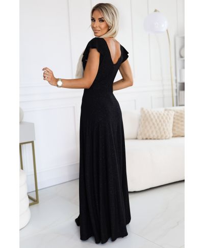 Vestito lungo da cerimonia – Nero luminoso con glitter -  CRYSTAL - gogolfun.it