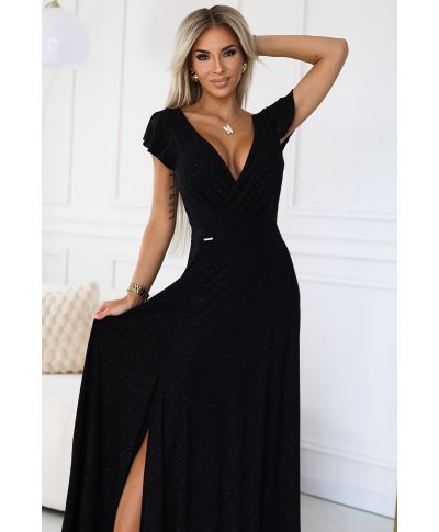 Vestito lungo da cerimonia – Nero luminoso con glitter -  CRYSTAL - gogolfun.it