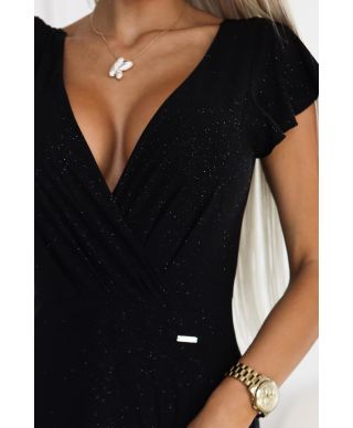  411-12 CRYSTAL połyskująca długa suknia z dekoltem - CZARNA 