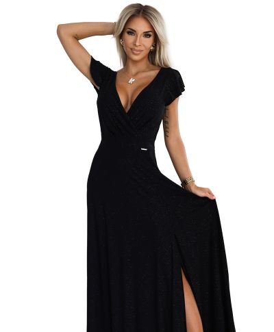 Vestito lungo da cerimonia – Nero luminoso con glitter -  CRYSTAL - gogolfun.it