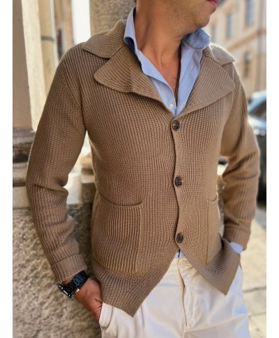 Cardigan uomo cammello con bottoni - Key Jey - Maglioni uomo online - Gogolfun.it