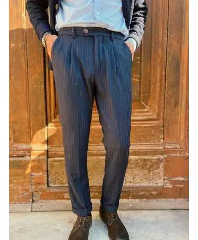 Pantaloni uomo gessato blu - Pantaloni uomo online - Gogolfun.it