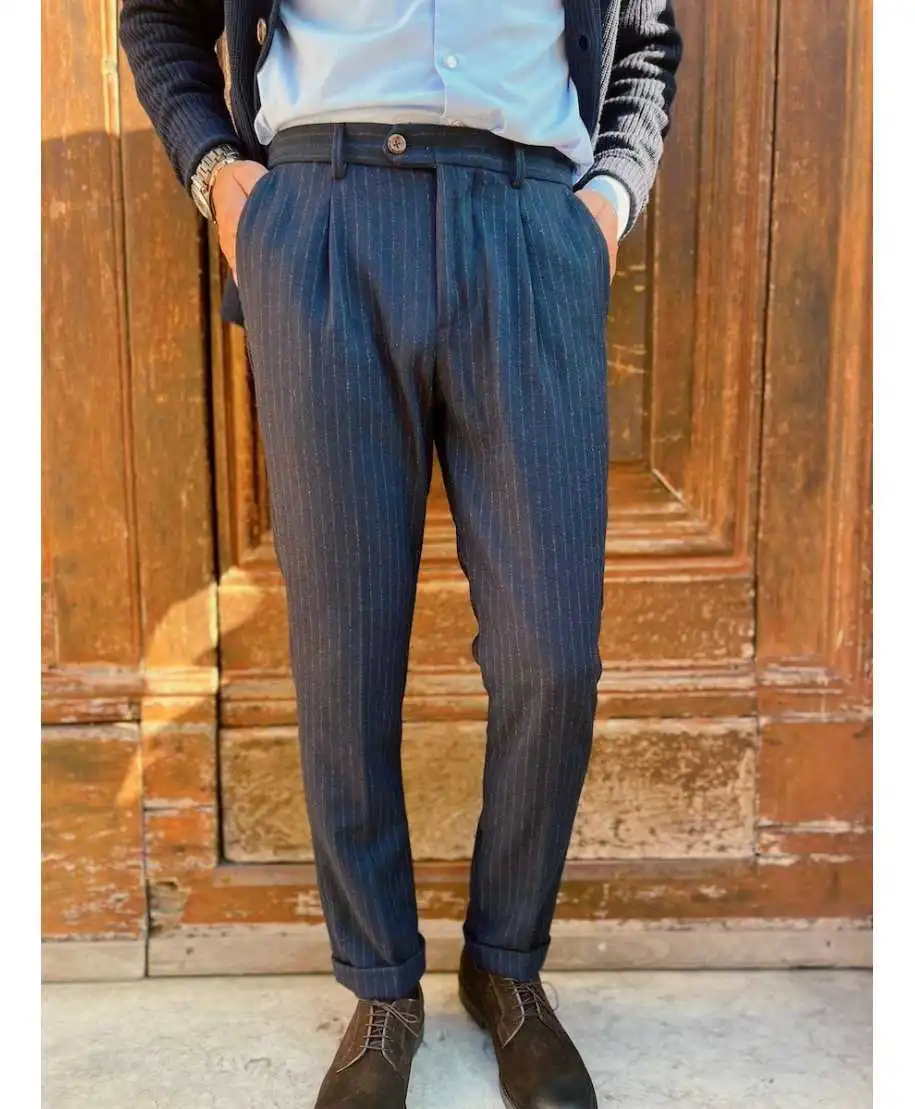 Pantaloni uomo gessato blu - Pantaloni uomo online - Gogolfun.it