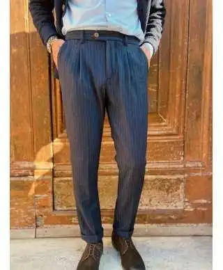 Pantaloni uomo gessato blu - Pantaloni uomo online - Gogolfun.it
