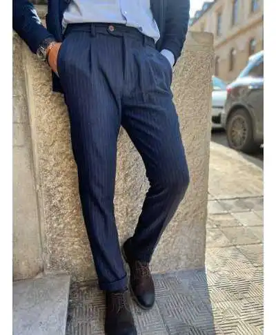 Pantaloni uomo gessato blu - Pantaloni uomo online - Gogolfun.it