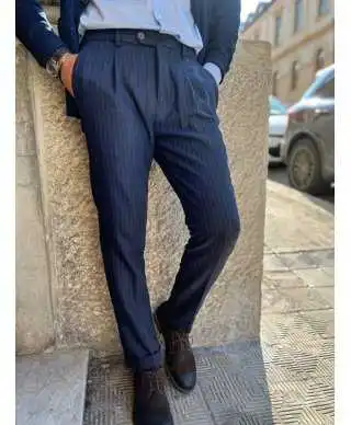 Pantaloni uomo gessato blu