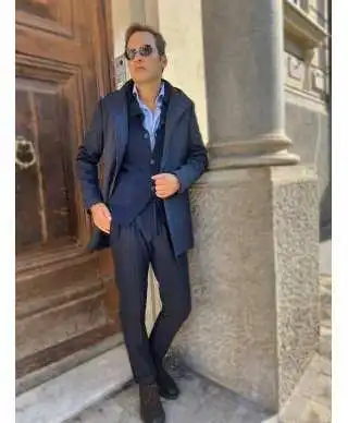 Pantaloni uomo gessato blu
