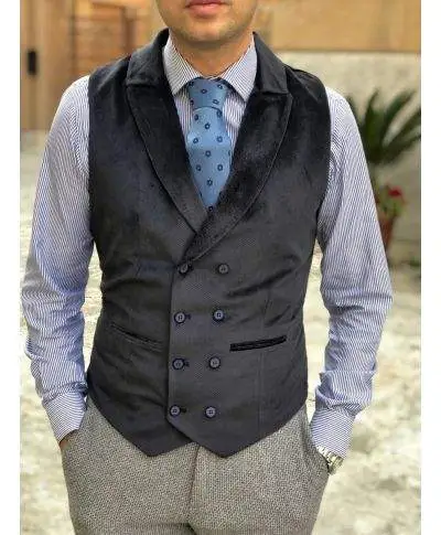 Panciotto uomo - Blue - In velluto a coste - Slim fit