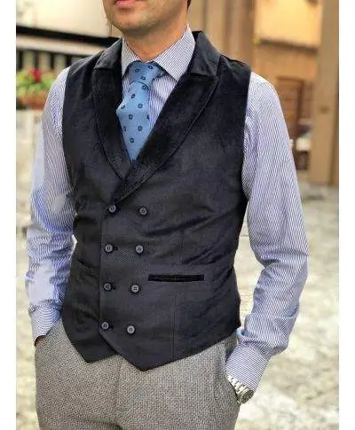 Panciotto uomo - Blue - In velluto a coste - Slim fit