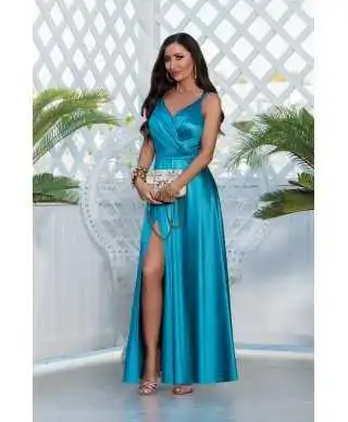 Sukienka maxi MARINA satyna / Lazurowy