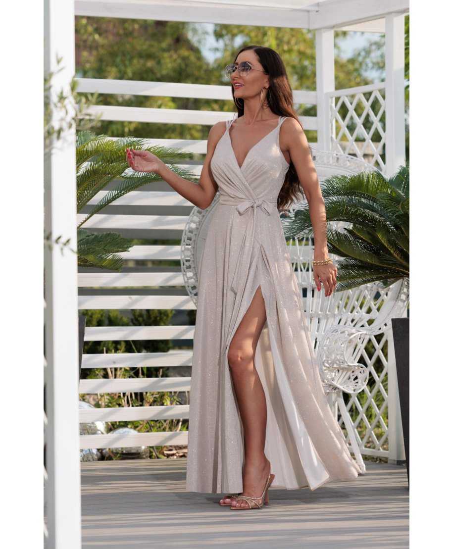 Vestito elegante da cerimonia champagne - Marina - Vestiti eleganti da damigelle - Gogolfun.it