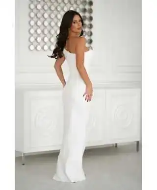 Vestito lungo elegante bianco - Monospalla - Bride - Vestiti matrimonio al comune - Gogolfun.it