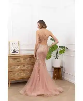 Abito da cerimonia oro rosa a sirena - Diva