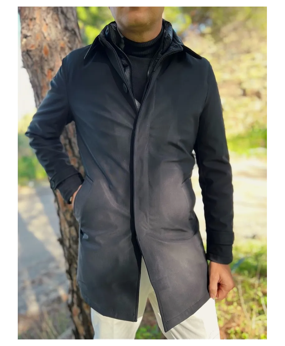 Trench uomo nero imbottito - Pettorina staccabile - Trench uomo online - Gogolfun.it