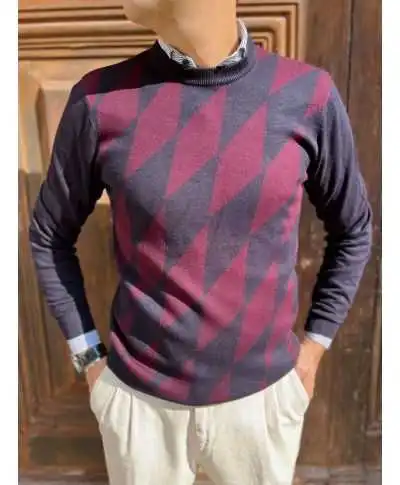 Maglione a rombi blu e bordeaux - Key Jey - Maglioni uomo online - Gogolfun.it