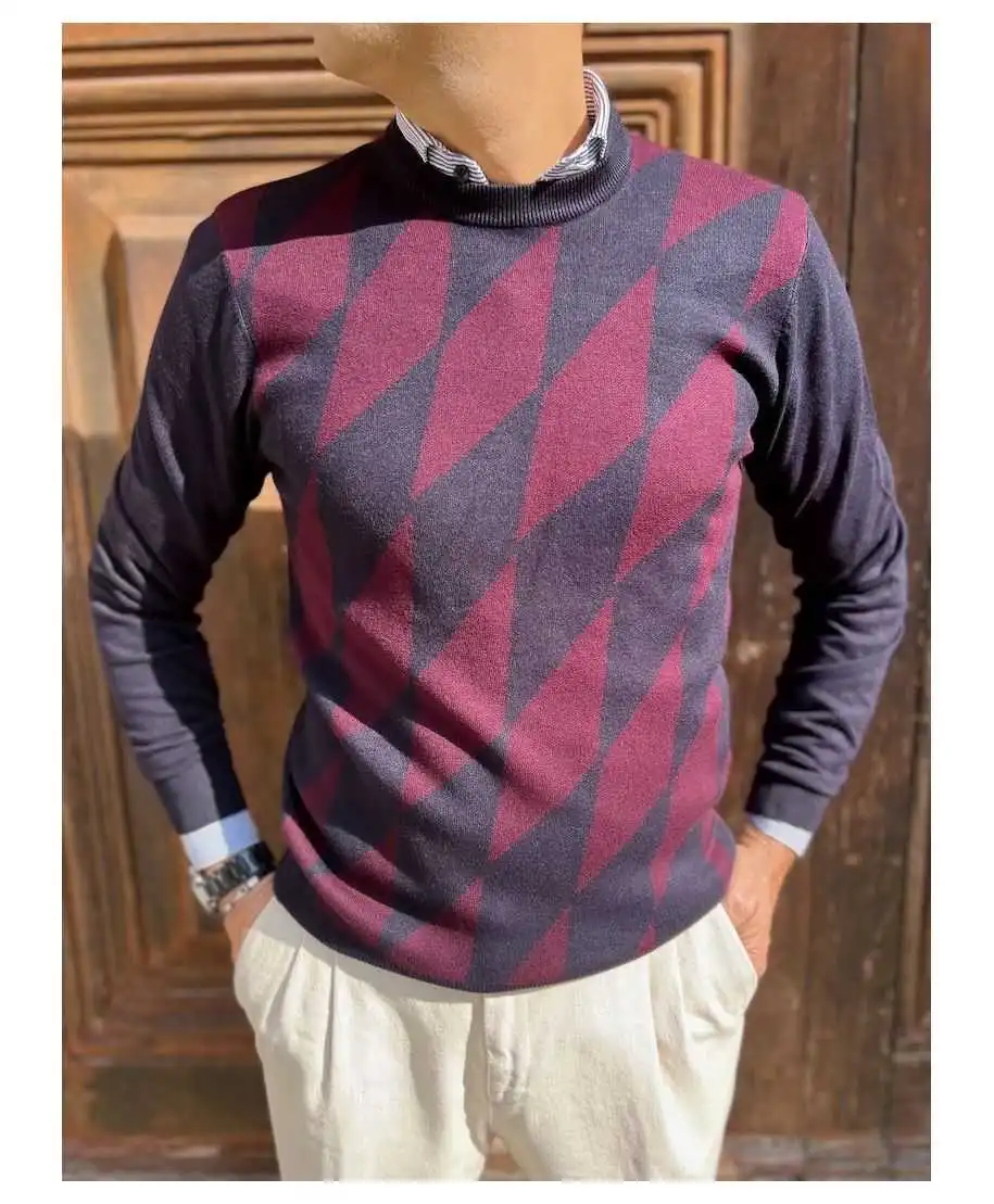 Maglione a rombi blu e bordeaux - Key Jey - Maglioni uomo online - Gogolfun.it
