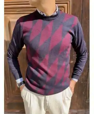 Maglione a rombi blu e bordeaux - Key Jey - Maglioni uomo online - Gogolfun.it