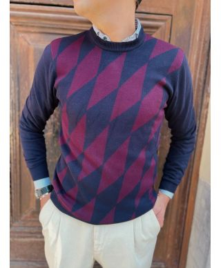 Maglione a rombi blu e bordeaux - Key Jey