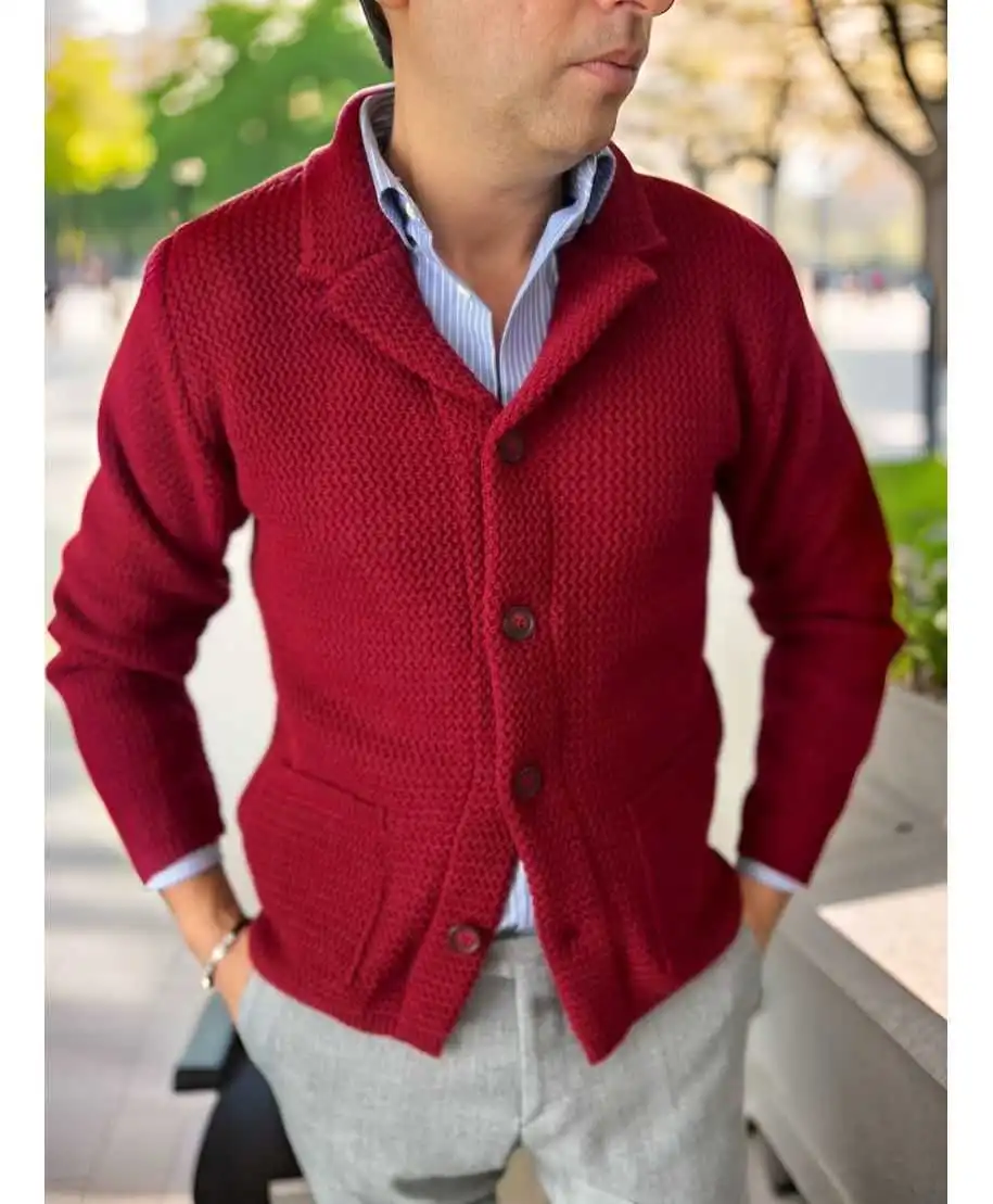 Cardigan uomo con bottoni bordeaux - Many - Cardiag e maglioni uomo online - Gogolfun.it