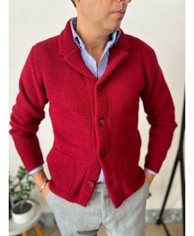 Cardigan uomo con bottoni bordeaux - Many - Cardiag e maglioni uomo online - Gogolfun.it