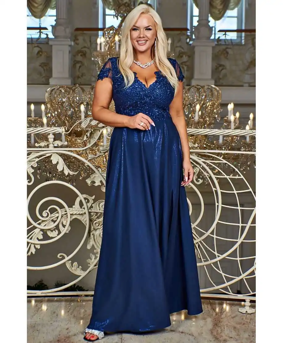 Abito da cerimonia con manica corta, blu - Carmen - Vestiti da cerimonia donna online - Gogolfun.it