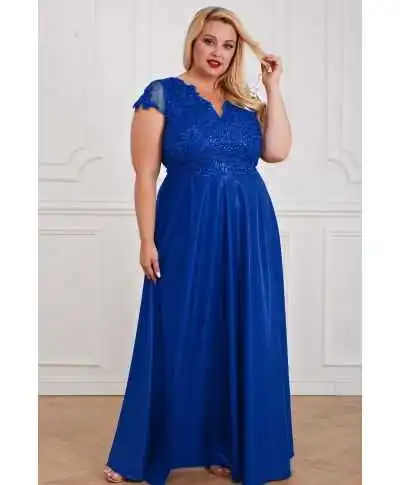 Abito da Cerimonia Blu Royal con Pizzo e Spacco - Carmen - Abiti da cerimonia donna - Taglie curvy - Gogolfun.it