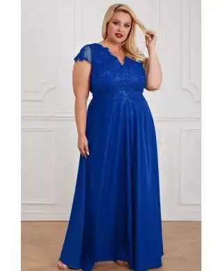 Abito da Cerimonia Blu Royal con Pizzo e Spacco - Carmen