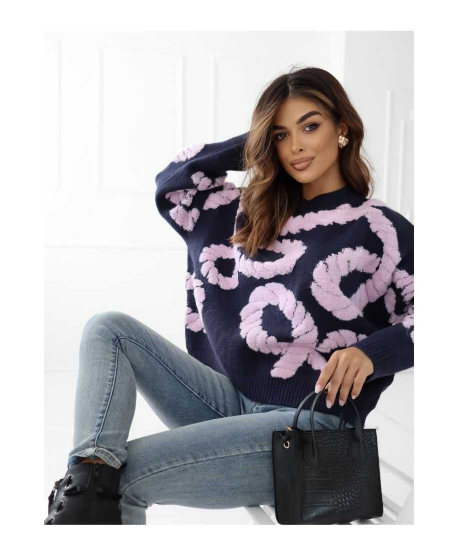 Maglione Blu con Dettagli Floreali Rosa - Rosa - Maglioni donna online - Gogolfun.it