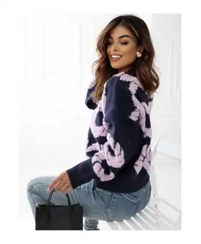Maglione Blu con Dettagli Floreali Rosa - Rosa - Maglioni donna online - Gogolfun.it