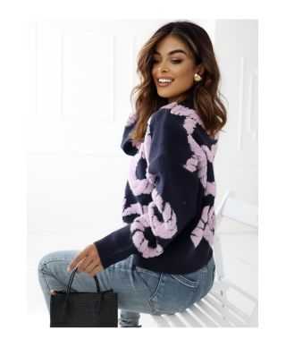 Maglione Blu con Dettagli Floreali Rosa - Rosa - Maglioni donna online - Gogolfun.it