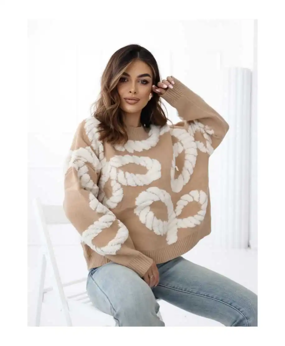 Maglione Beige con Dettagli Floreali Panna - Rosa - Maglioni online - Gogolfun.it