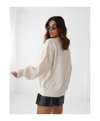 Cardigan panna oversize con dettagli floreali - Blar - Maglioni donna online - Gogolfun.it