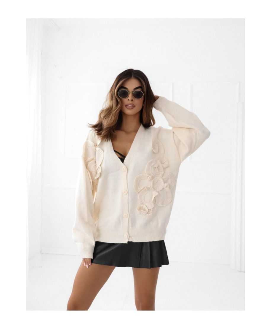 Cardigan panna oversize con dettagli floreali - Blar - Maglioni donna online - Gogolfun.it