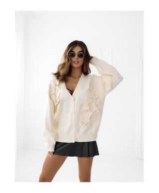Cardigan panna oversize con dettagli floreali - Blar - Maglioni donna online - Gogolfun.it
