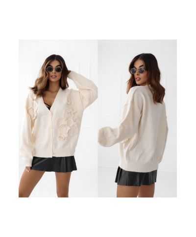 Cardigan panna oversize con dettagli floreali - Blar - Maglioni donna online - Gogolfun.it