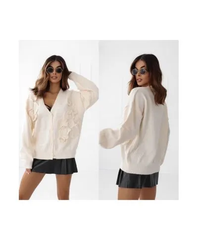 Cardigan panna oversize con dettagli floreali - Blar - Maglioni donna online - Gogolfun.it
