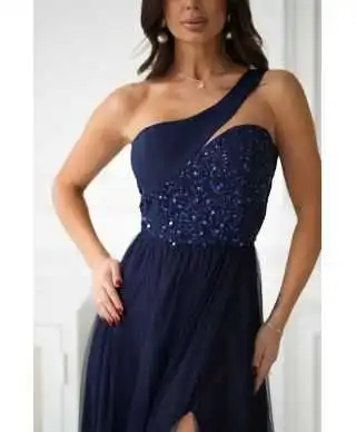 Vestito da cerimonia donna blu monospalla - Nia - Vestiti lunghi eleganti online - Gogolfun.it